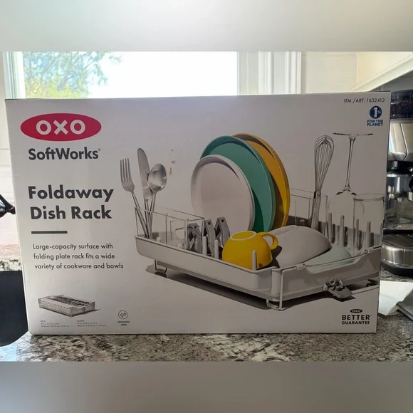 OXO SoftWorks Foldaway Dish Rack in White and Gray - Picture 2 of 4